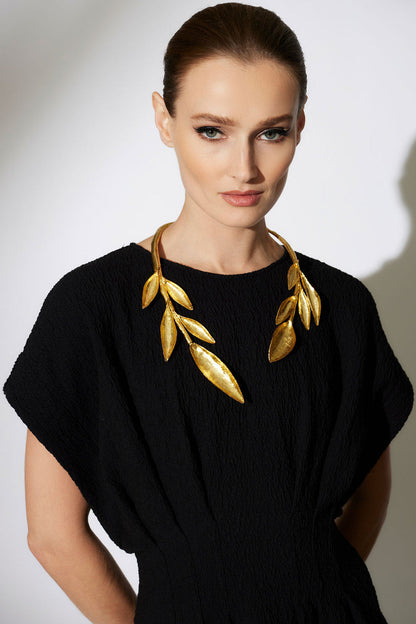 Buy Stretch Texture Jacquard Pleated Dress in Black Online Black