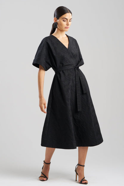 Buy Geo Texture Jacquard Kimono Wrap Dress online Black