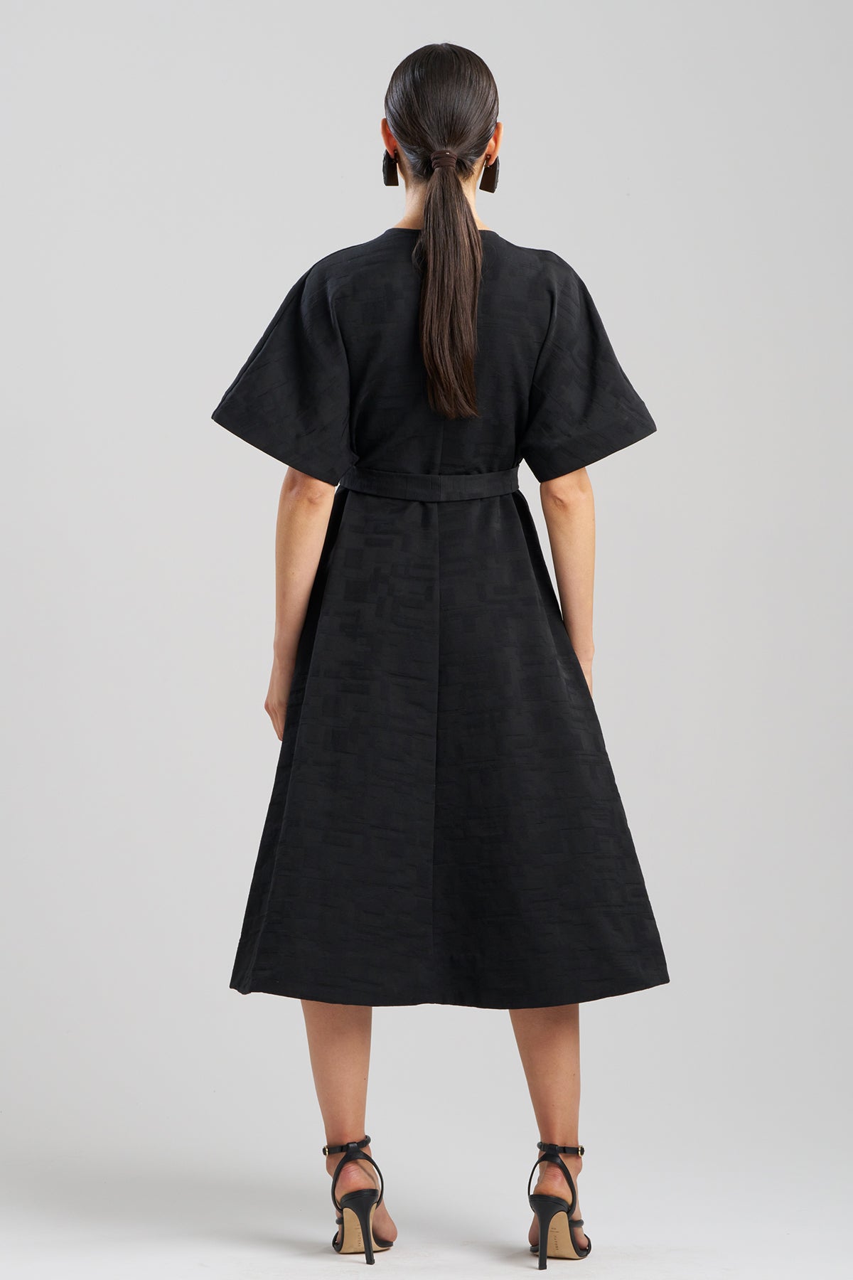 Buy Geo Texture Jacquard Kimono Wrap Dress online Black