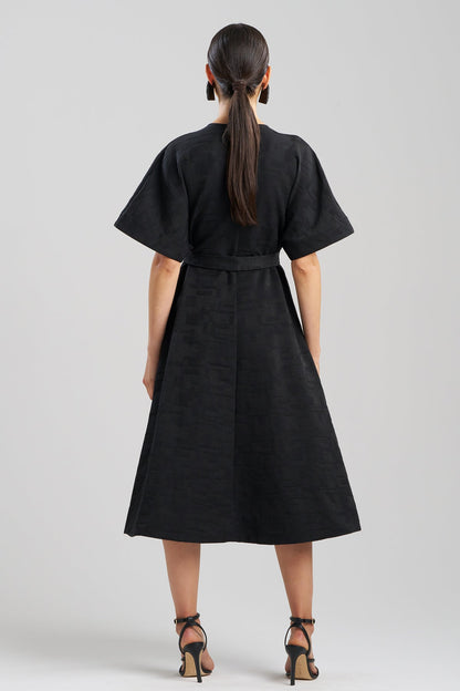Buy Geo Texture Jacquard Kimono Wrap Dress online Black
