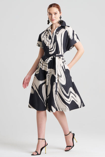 Kaze Cotton Short Sleeve Trapeze Dress Black