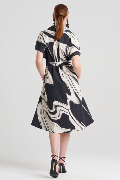 Kaze Cotton Short Sleeve Trapeze Dress Black