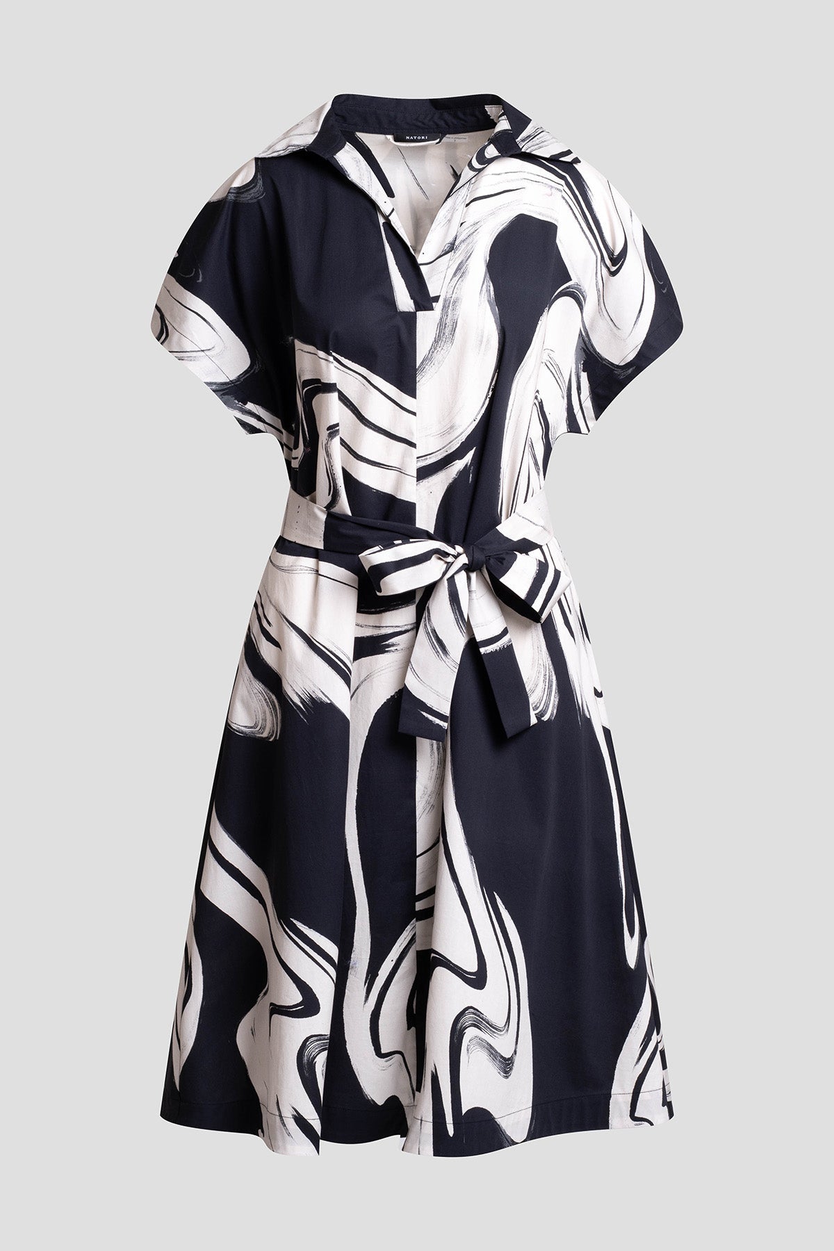 Kaze Cotton Short Sleeve Trapeze Dress Black