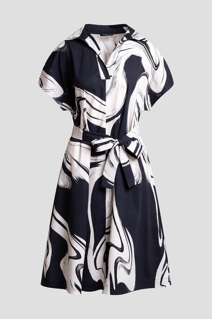 Kaze Cotton Short Sleeve Trapeze Dress Black