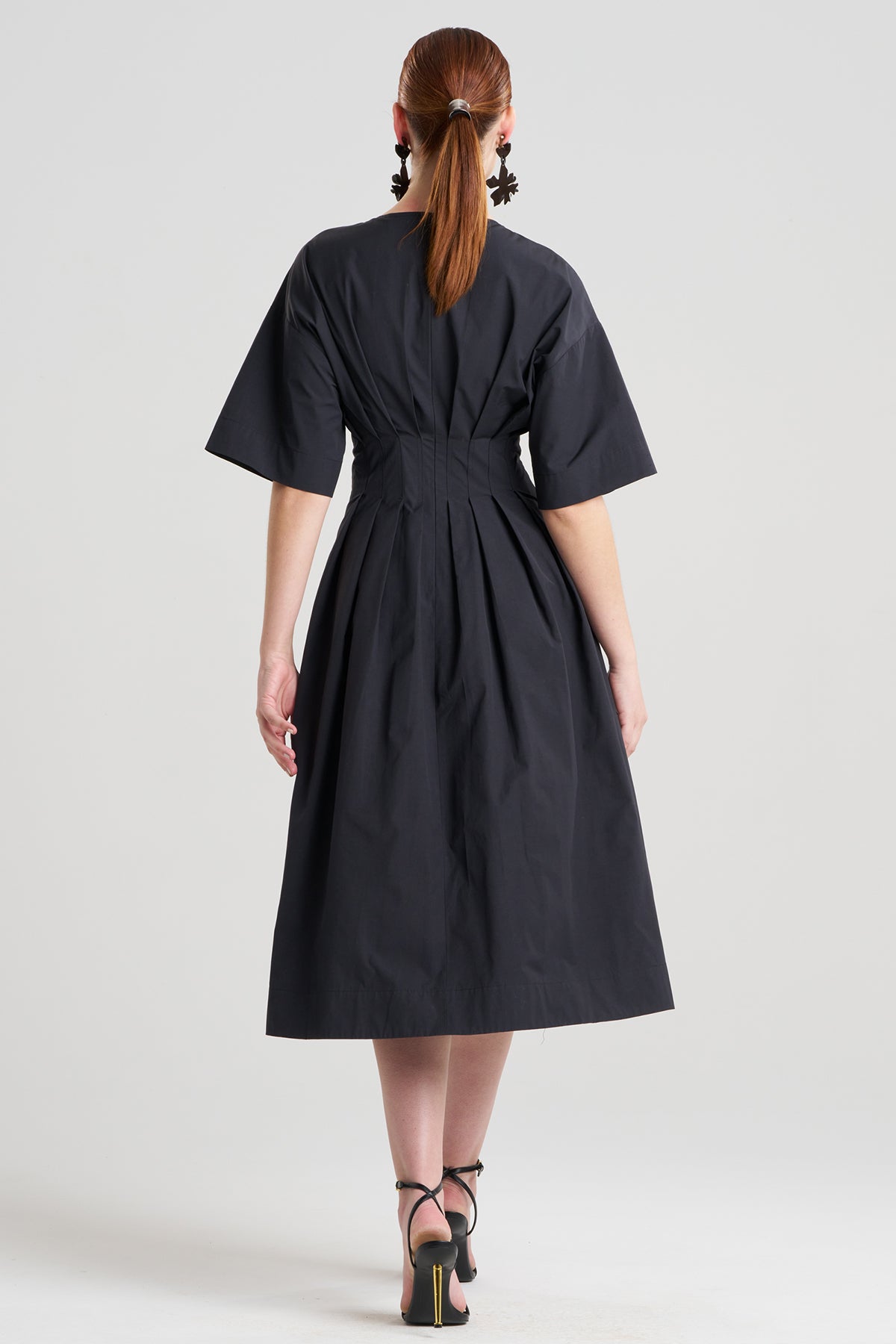 Tech Cotton Taffeta V-Neck Dress Black