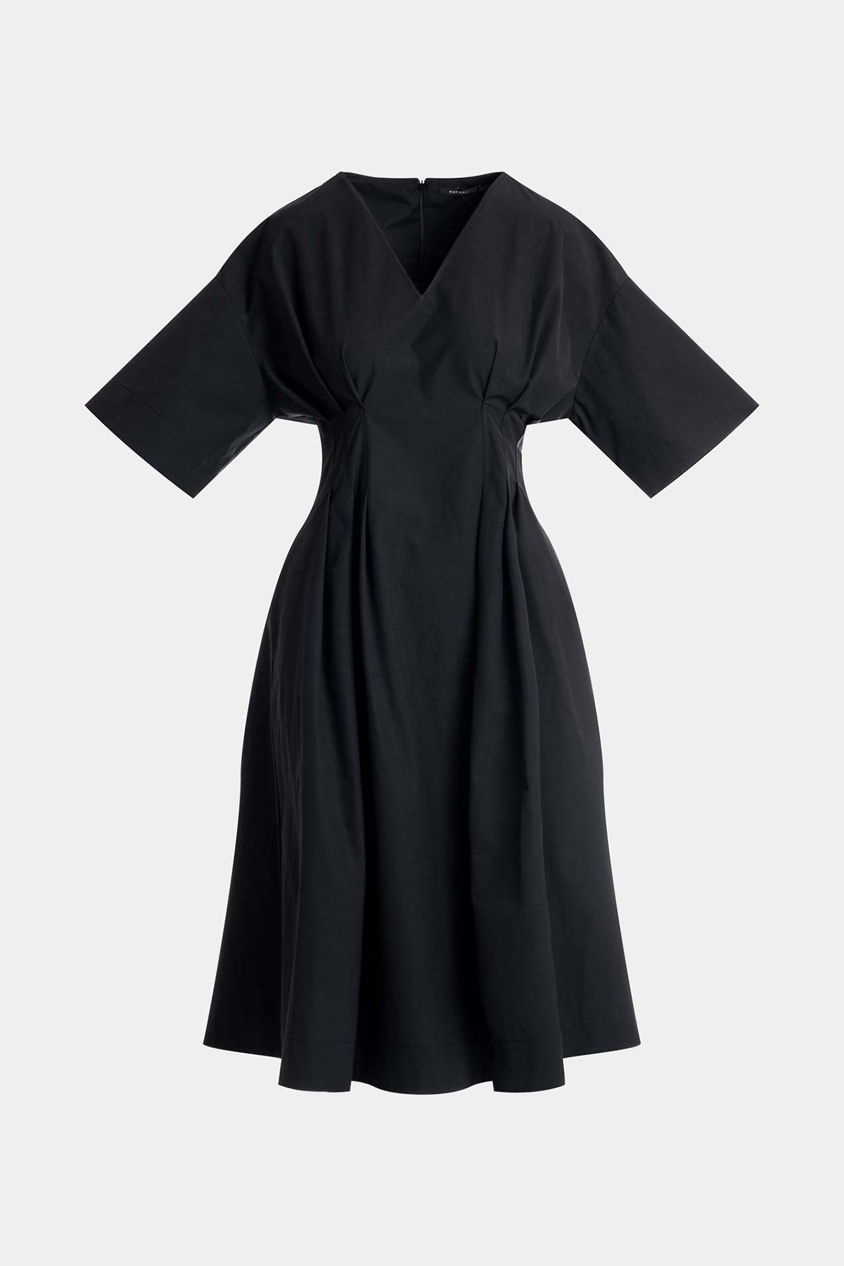 Tech Cotton Taffeta V-Neck Dress Black