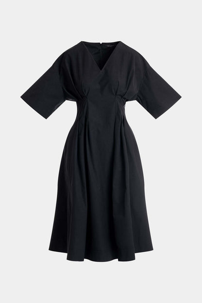 Tech Cotton Taffeta V-Neck Dress Black
