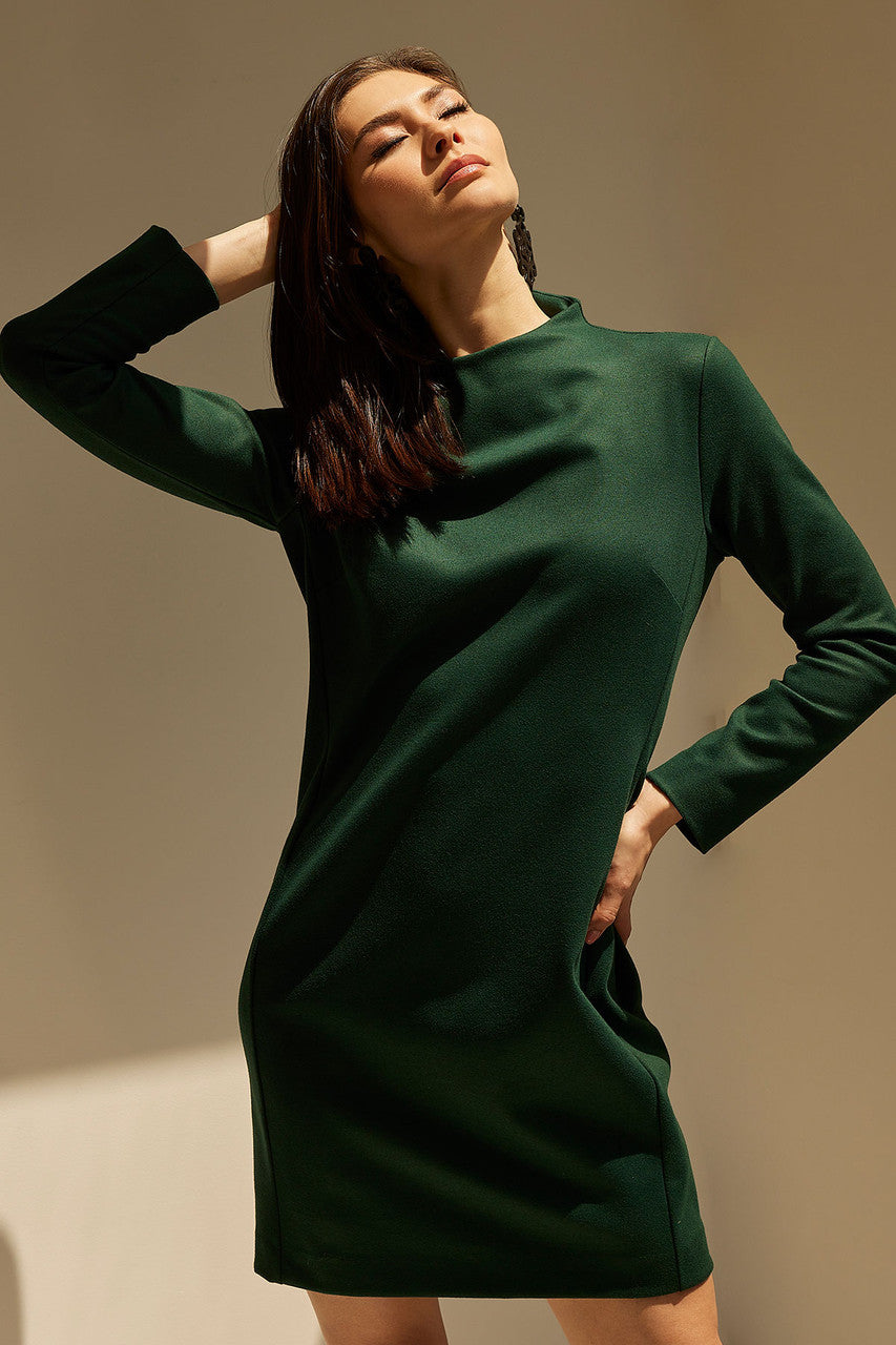 Buy Double Jersey Mock Neck Sheath Dress in Bottle Green Online Bottle Green
