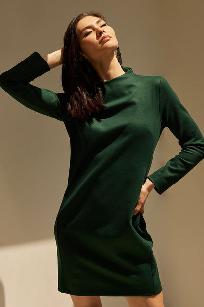 Buy Double Jersey Mock Neck Sheath Dress in Bottle Green Online Bottle Green