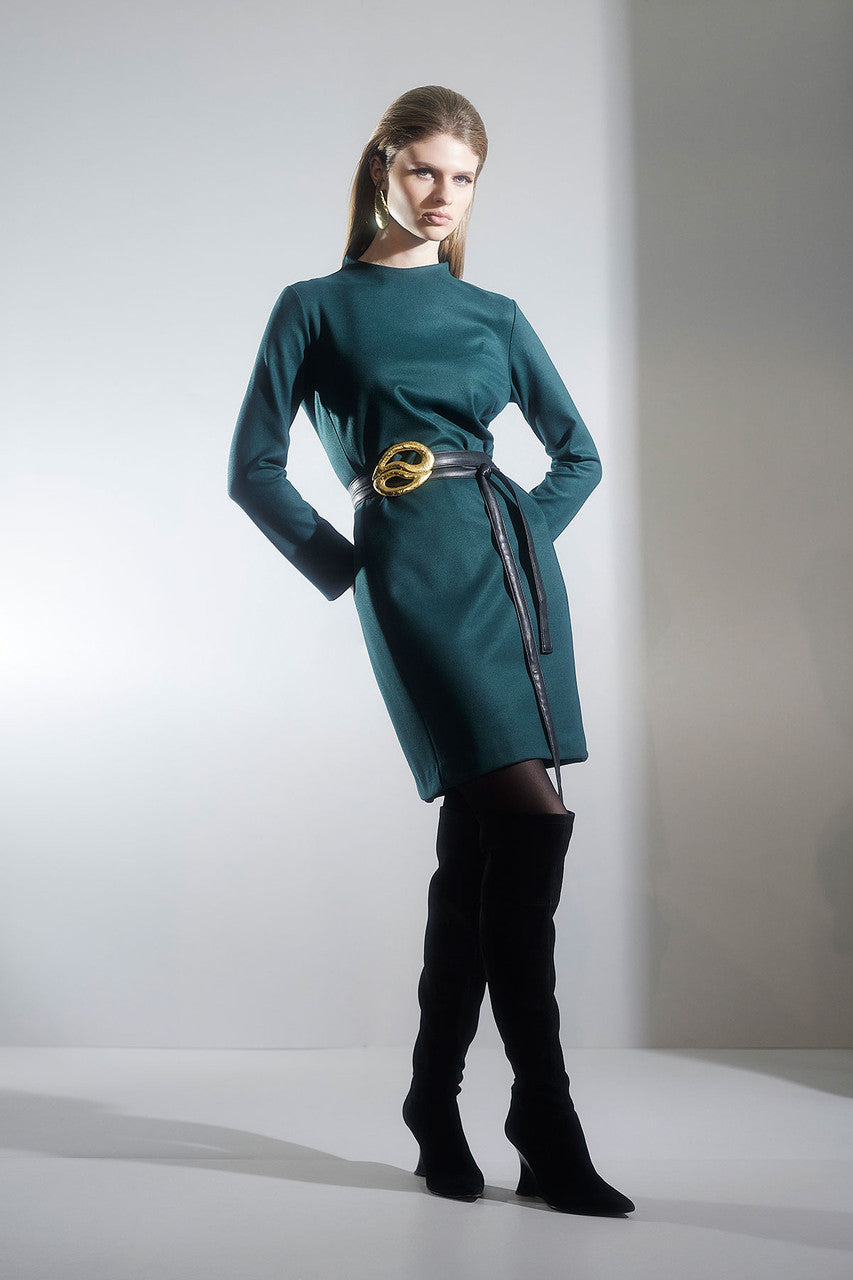 Buy Double Jersey Mock Neck Sheath Dress in Bottle Green Online Bottle Green