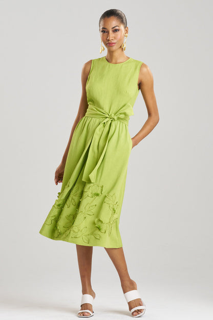 Buy Linen Embroidered Fit & Flare Dress in Pear Online Pear