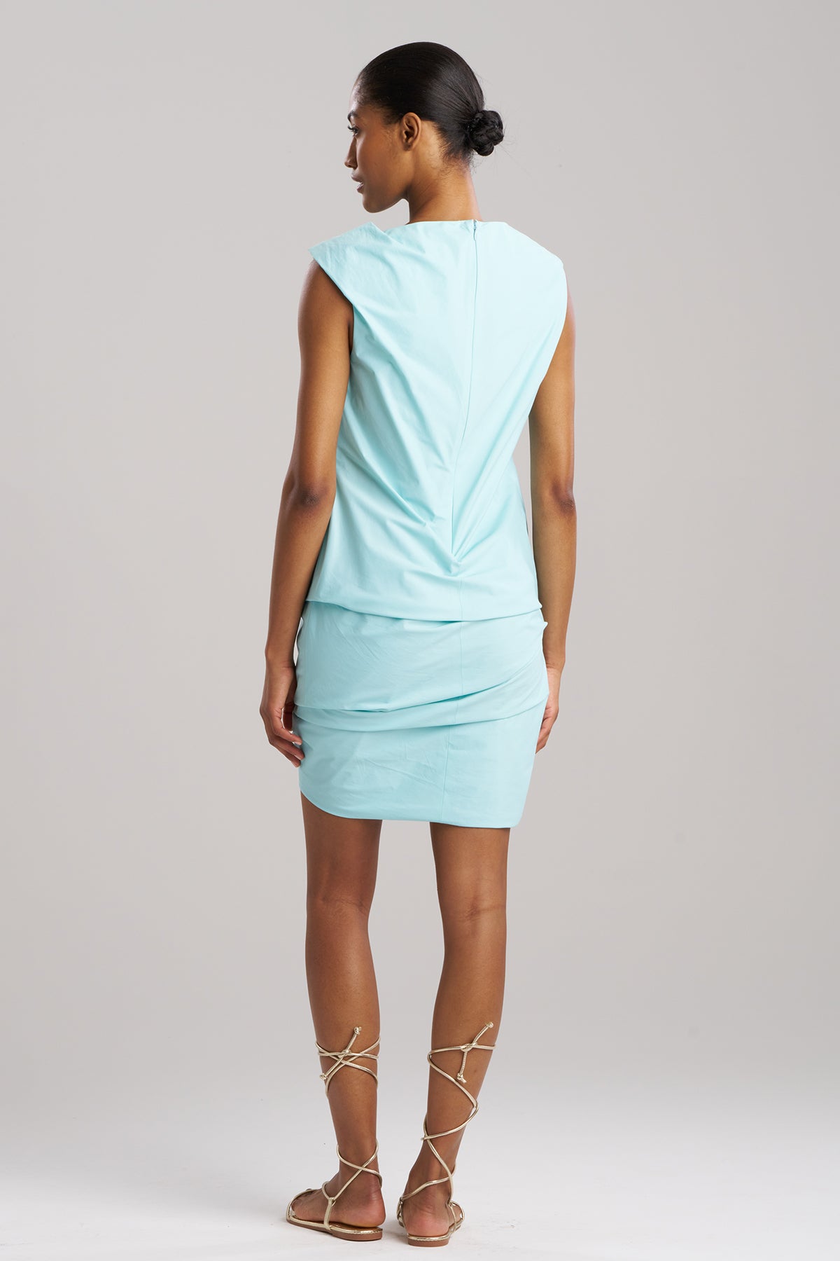 Techno Poplin Asymmetrical Origami Dress Mizu Blue
