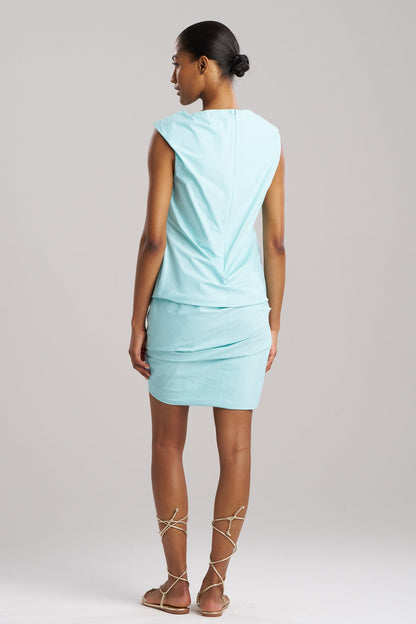 Techno Poplin Asymmetrical Origami Dress Mizu Blue