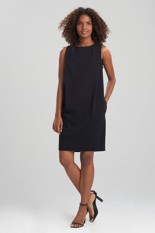 Buy Light Weight Ponte Pleated Shift Dress in Black Online Black