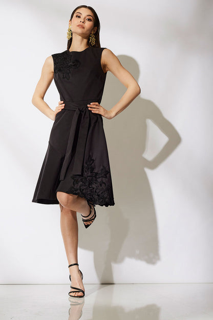 Buy Cotton Chino Fit & Flare Embroidered Dress in Black Online Black