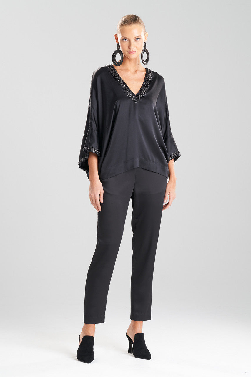 Buy Key Essentials Silk Embroidered Kimono Sleeve Top in Black Online Black