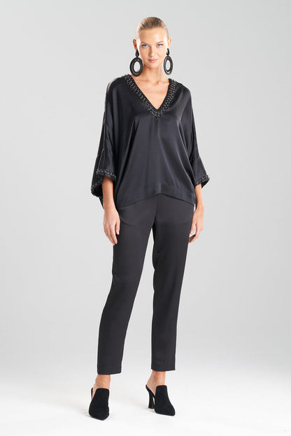 Buy Key Essentials Silk Embroidered Kimono Sleeve Top in Black Online Black