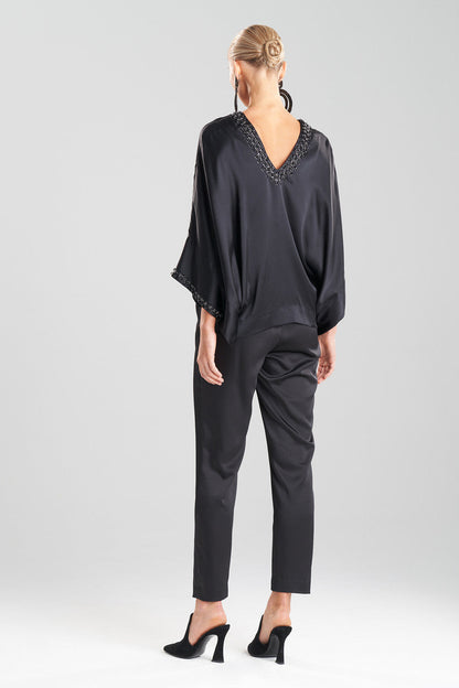 Buy Key Essentials Silk Embroidered Kimono Sleeve Top in Black Online Black