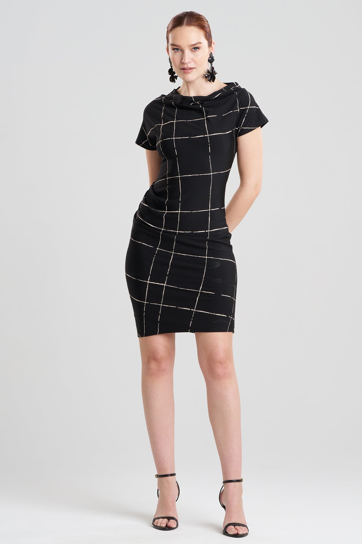 Zia Crepe Knit Asymmetric Drape Dress Black