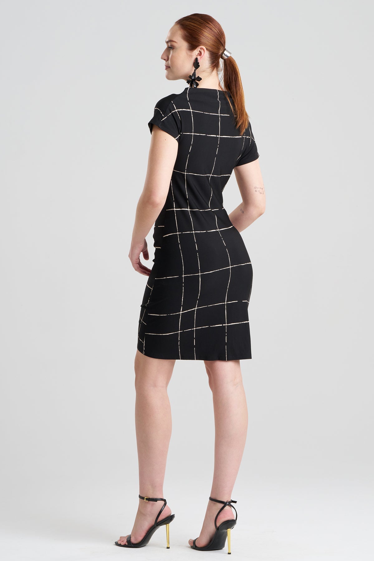 Zia Crepe Knit Asymmetric Drape Dress Black