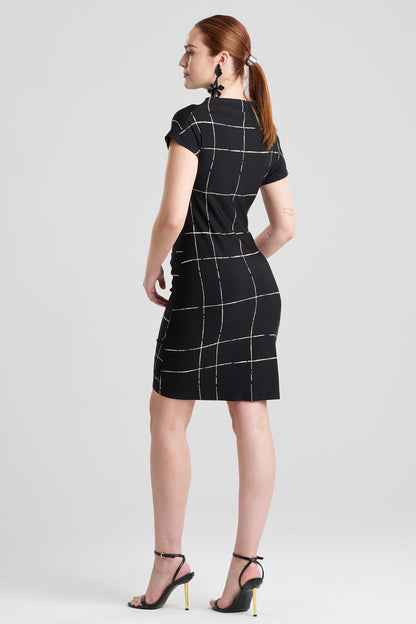 Zia Crepe Knit Asymmetric Drape Dress Black