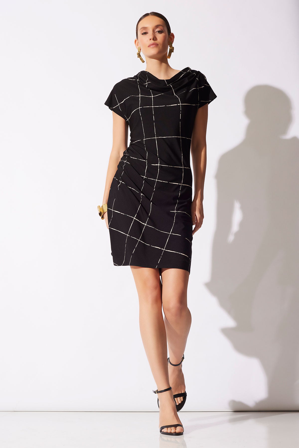 Zia Crepe Knit Asymmetric Drape Dress Black