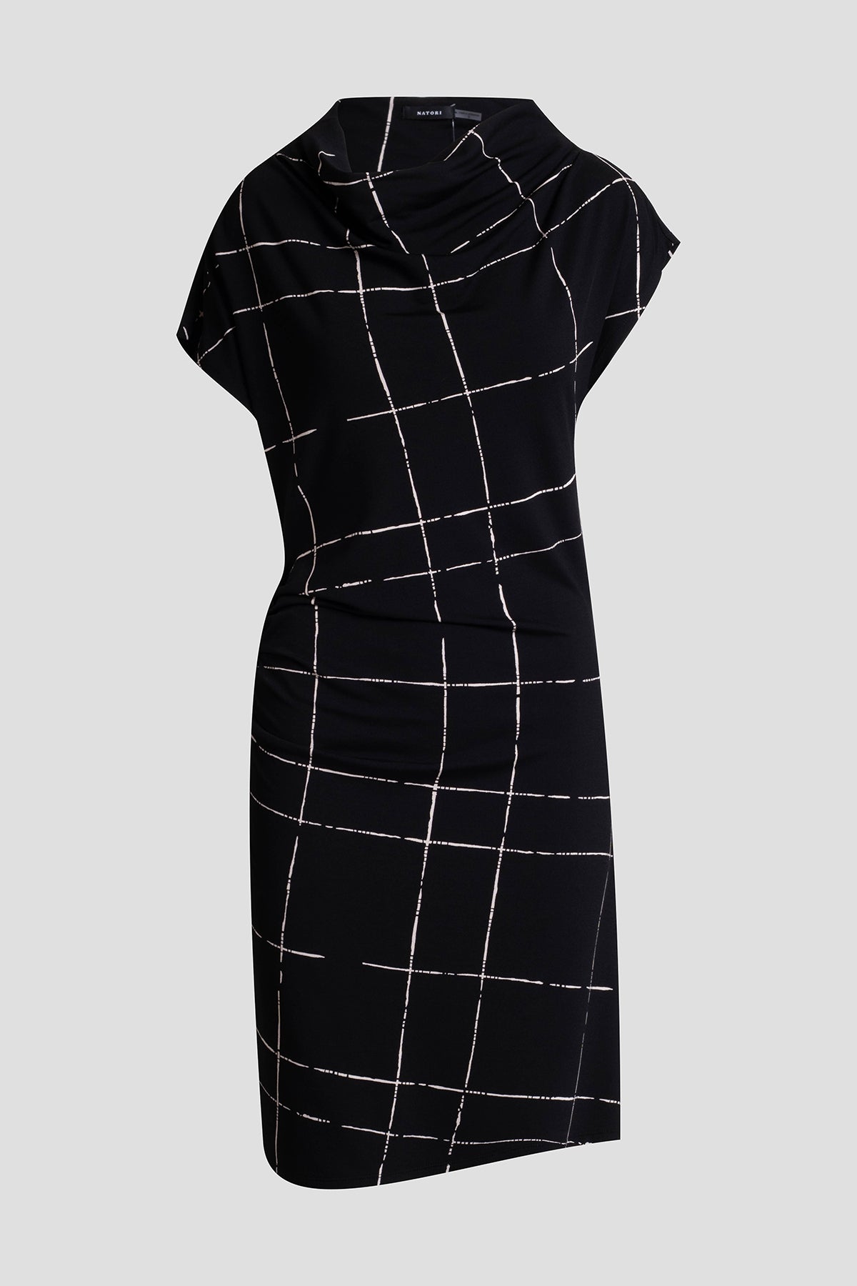 Zia Crepe Knit Asymmetric Drape Dress Black
