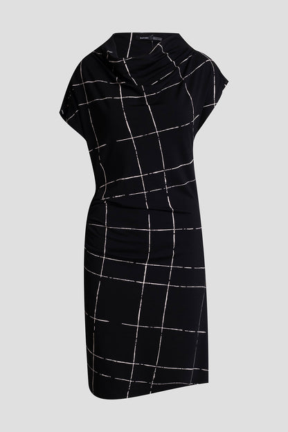 Zia Crepe Knit Asymmetric Drape Dress Black