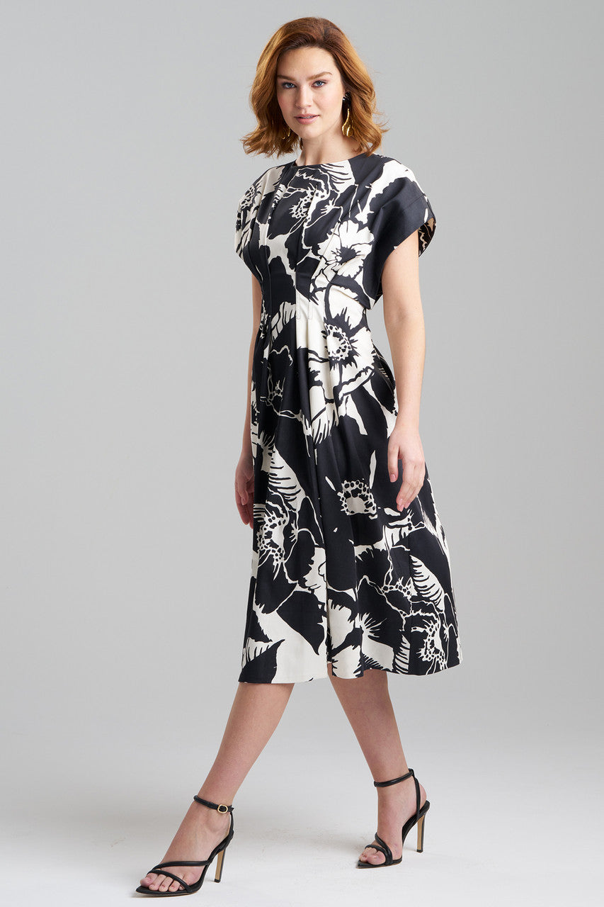 Buy Cote D'Azur Cotton Chino Fit & Flare Pleated Dress in Cream/Black Online Cream/Black