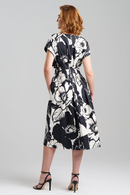 Buy Cote D'Azur Cotton Chino Fit & Flare Pleated Dress in Cream/Black Online Cream/Black