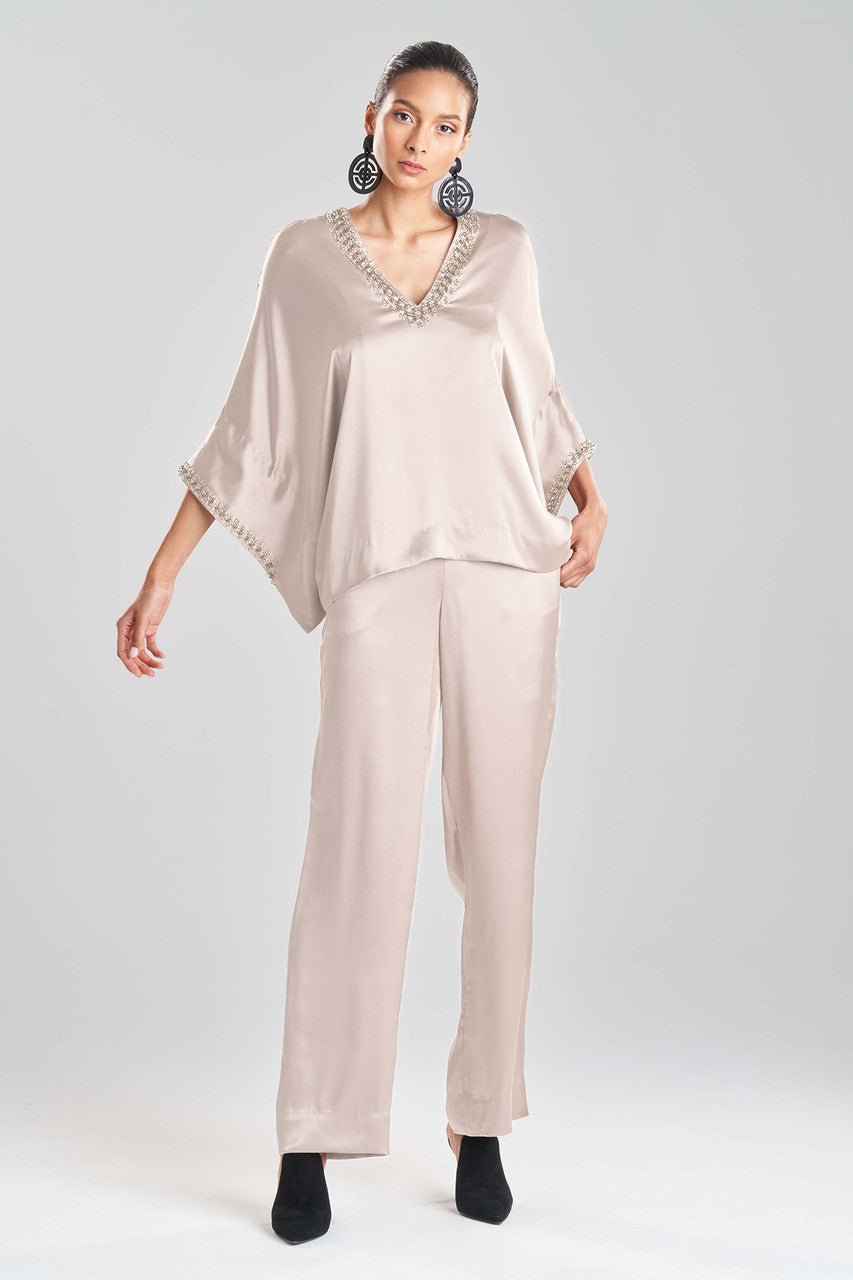 Buy Key Essentials Silk Embroidered Kimono Sleeve Top in Parchment Online Parchment