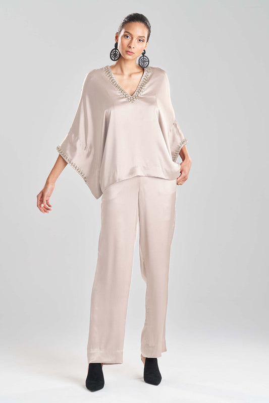 Buy Key Essentials Silk Embroidered Kimono Sleeve Top in Parchment Online Parchment