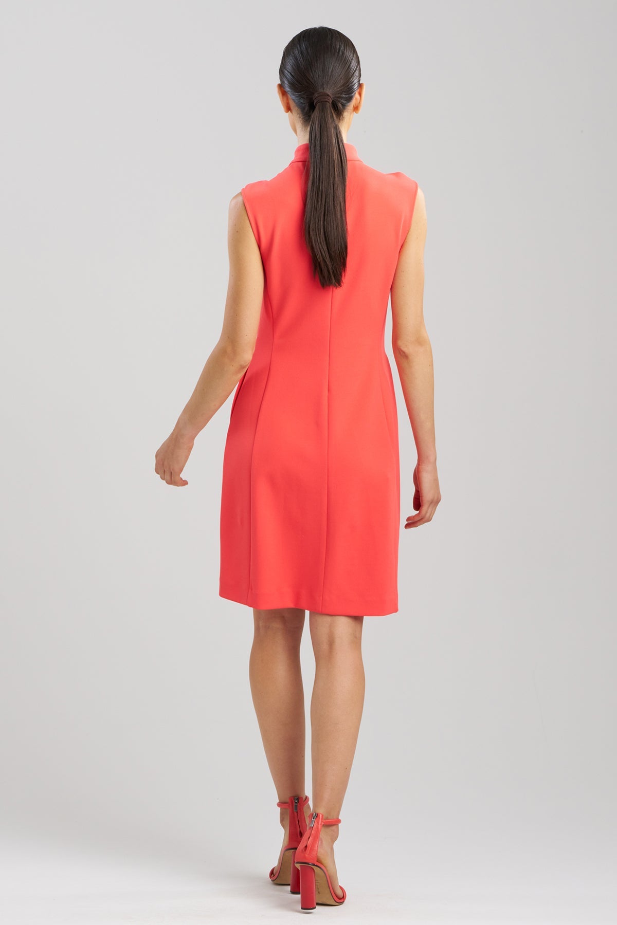 Solid Knit Crepe Raised Collar Dress Cayenne