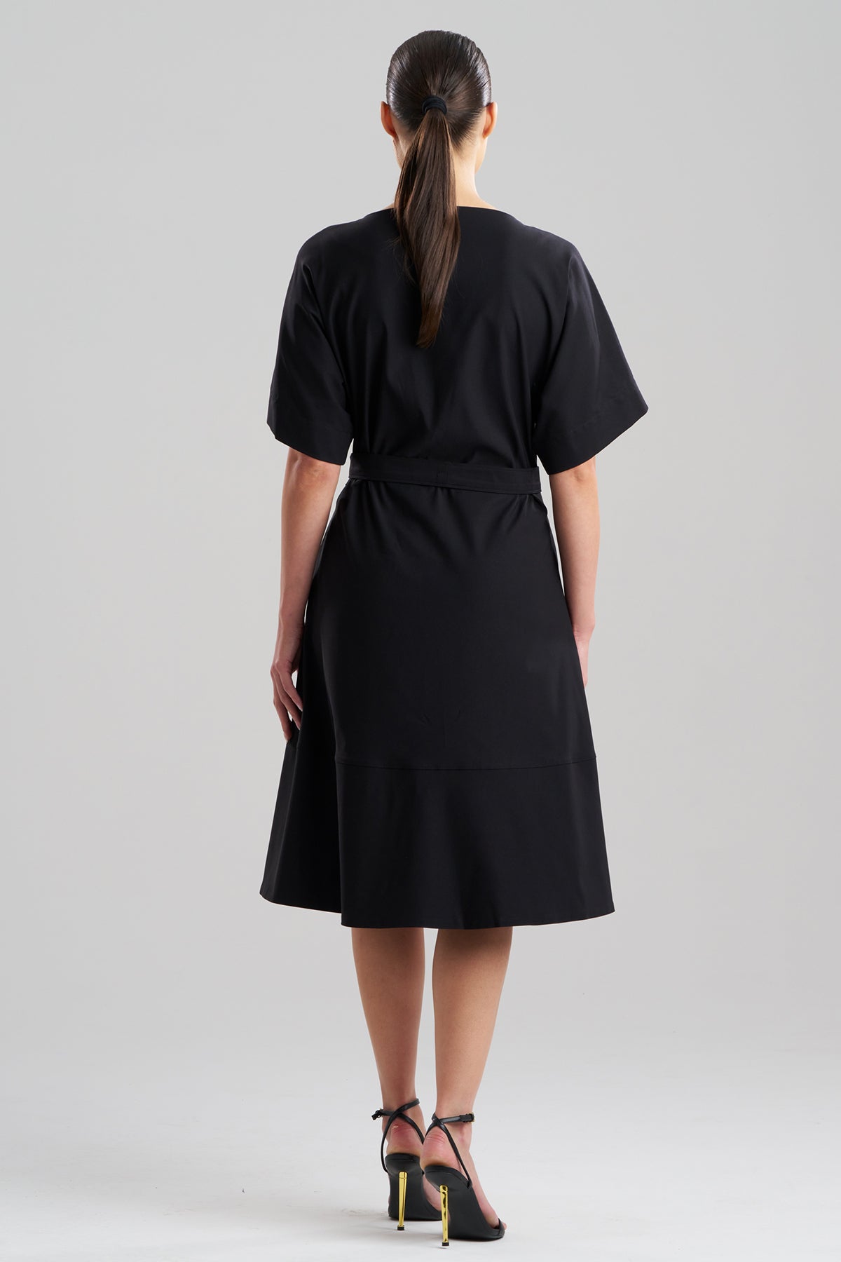 Solid Lightweight Woven Embellished Boatneck Dress Black