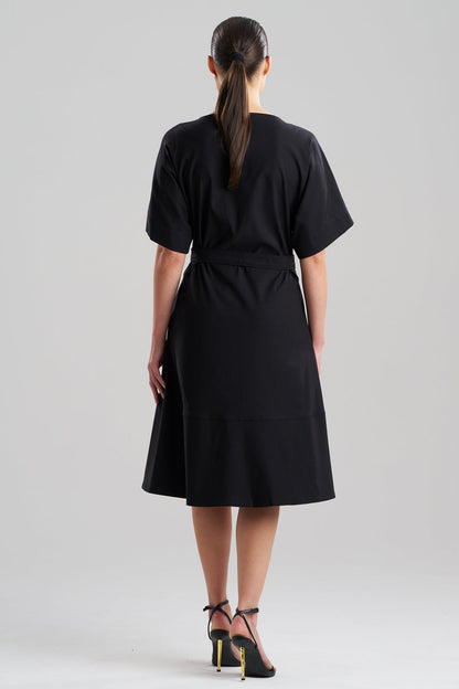 Solid Lightweight Woven Embellished Boatneck Dress Black