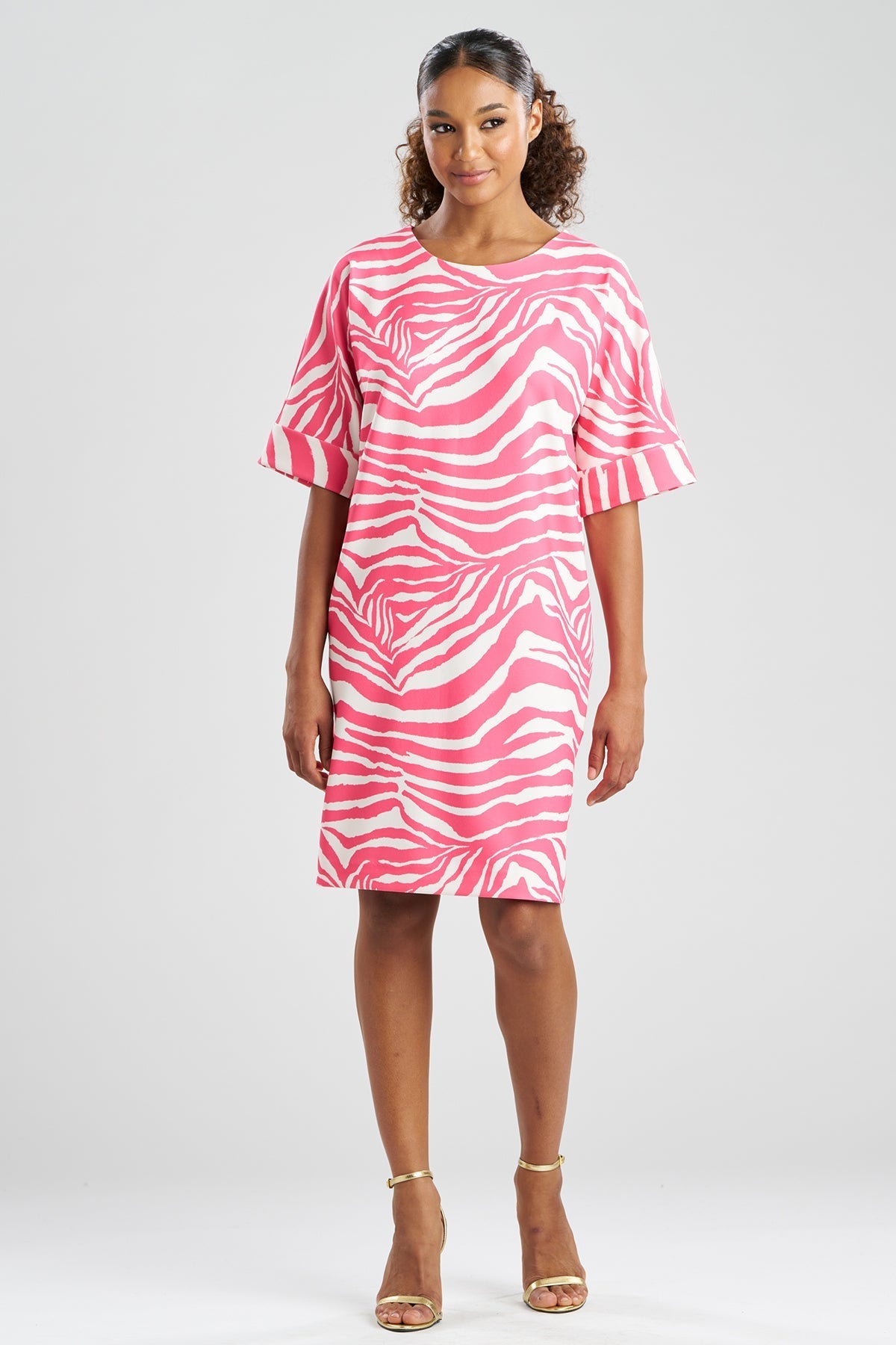 Zebra Knit Crepe T-Shirt Dress Pink/White