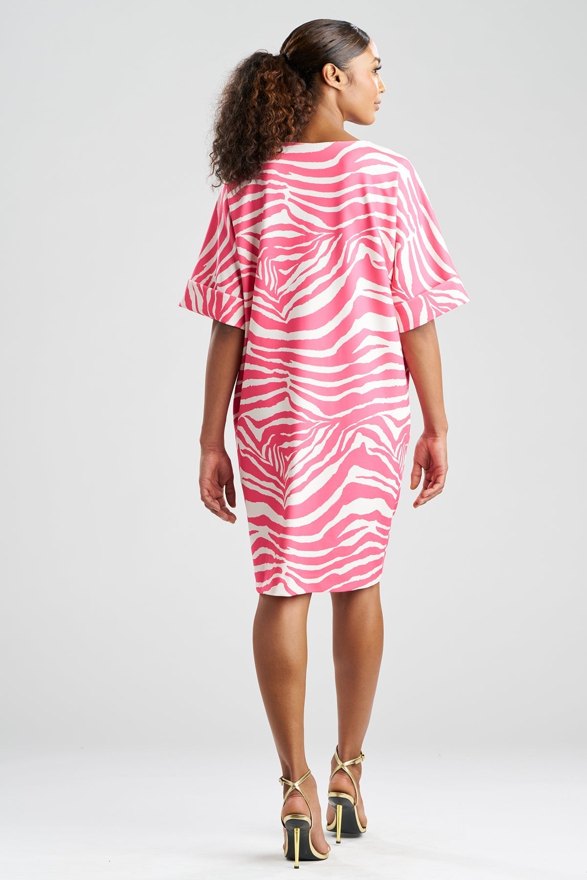 Zebra Knit Crepe T-Shirt Dress Pink/White