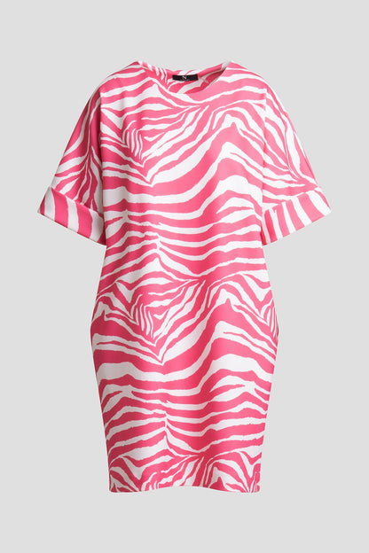 Zebra Knit Crepe T-Shirt Dress Pink/White