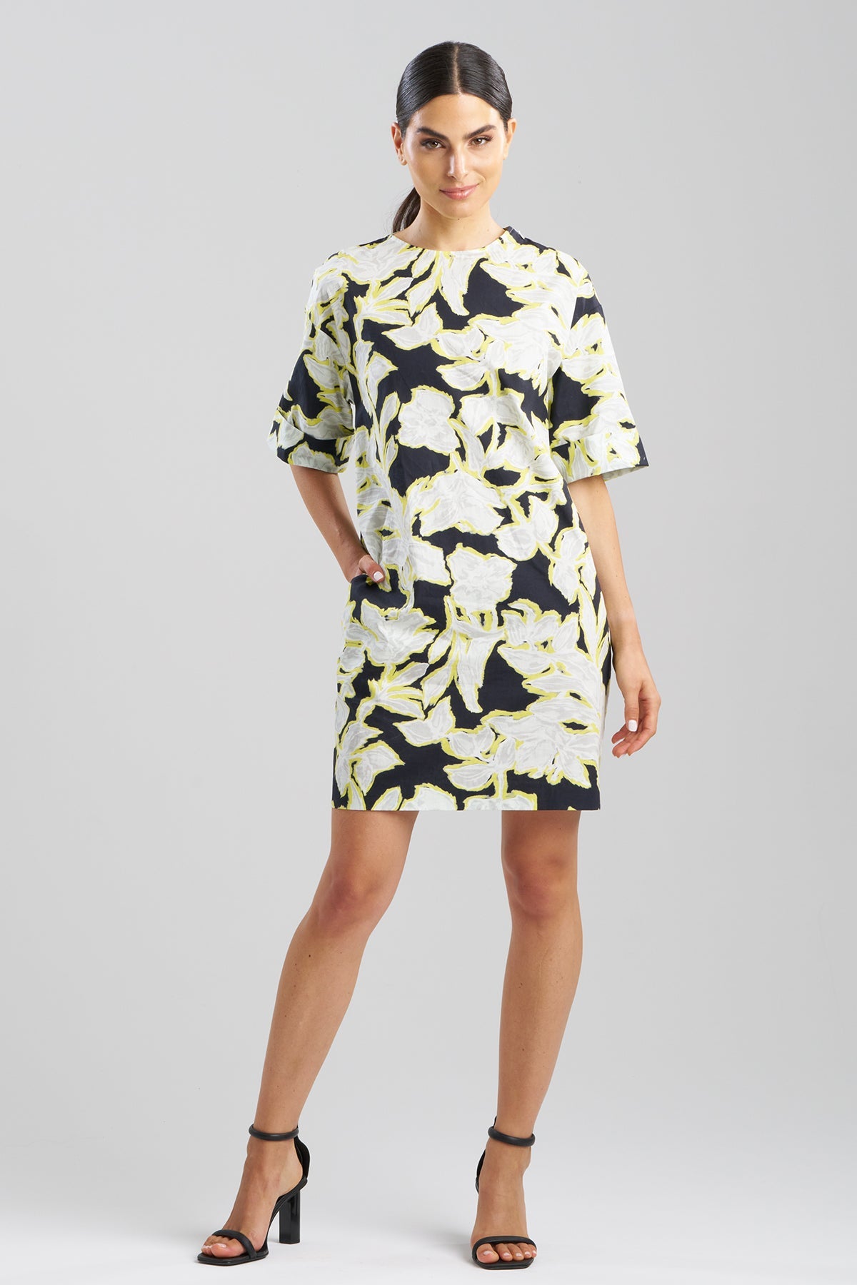 Misty Floral Cotton T-Shirt Dress Black