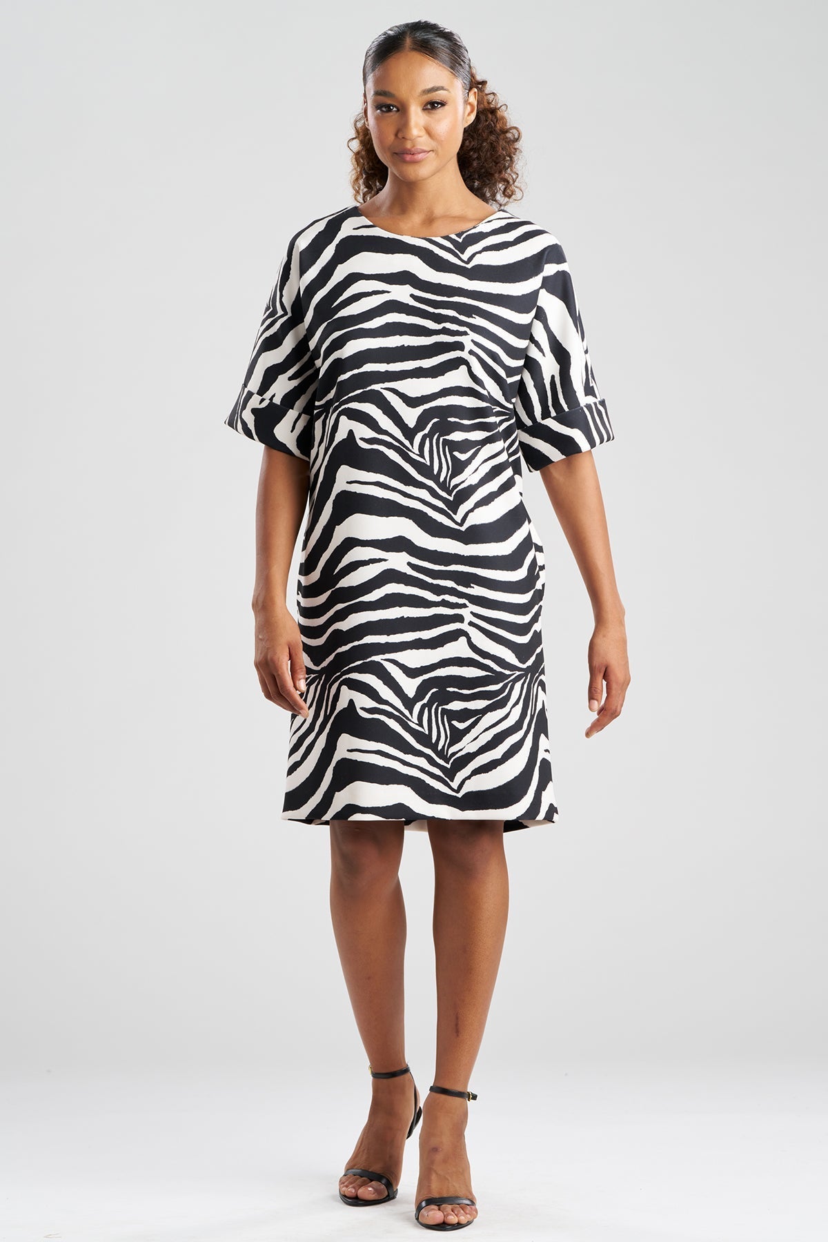 Zebra Knit Crepe T-Shirt Dress Black/White