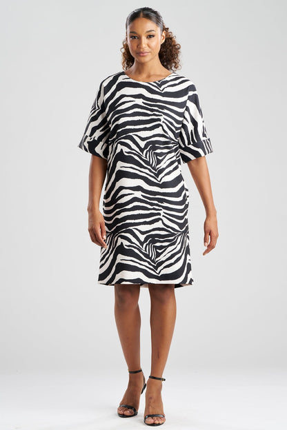 Zebra Knit Crepe T-Shirt Dress Black/White