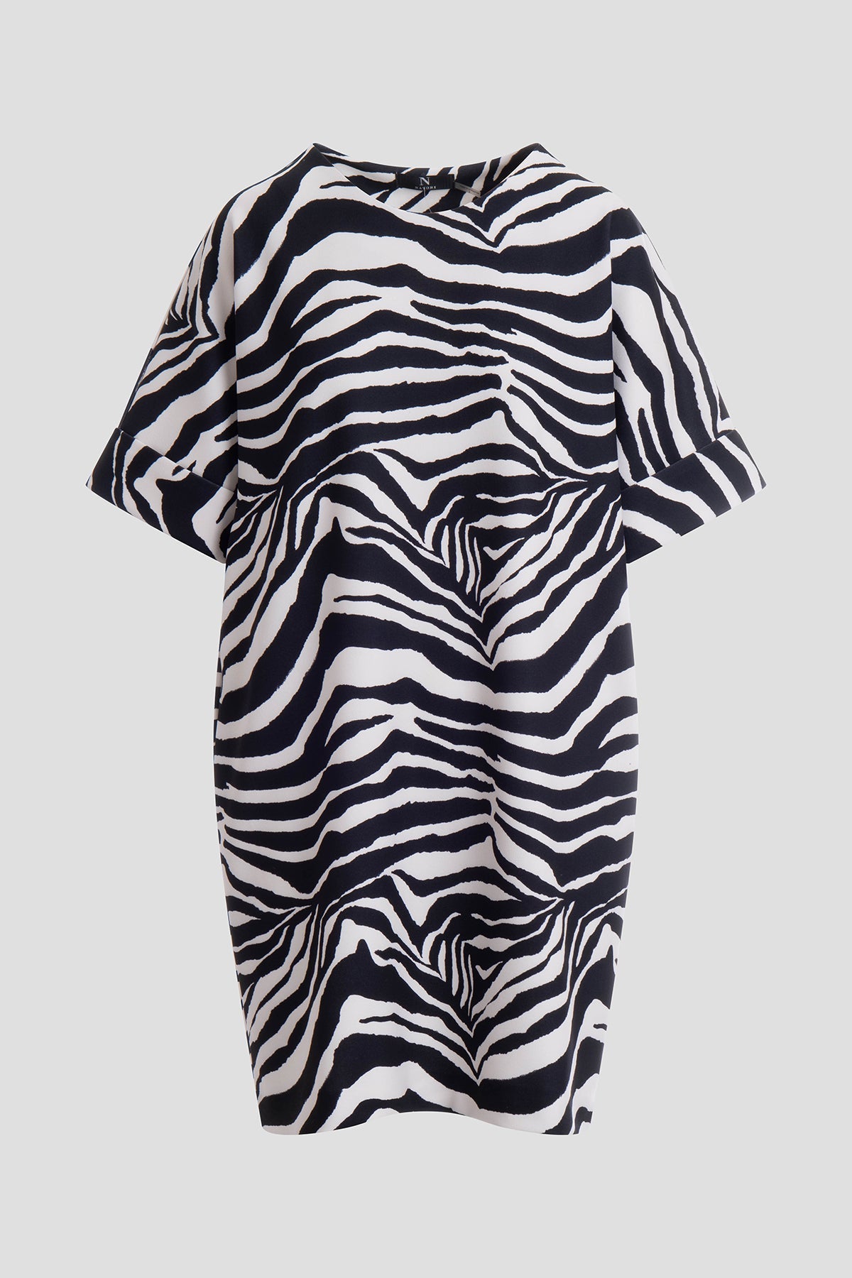 Zebra Knit Crepe T-Shirt Dress Black/White