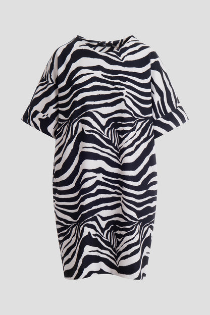 Zebra Knit Crepe T-Shirt Dress Black/White