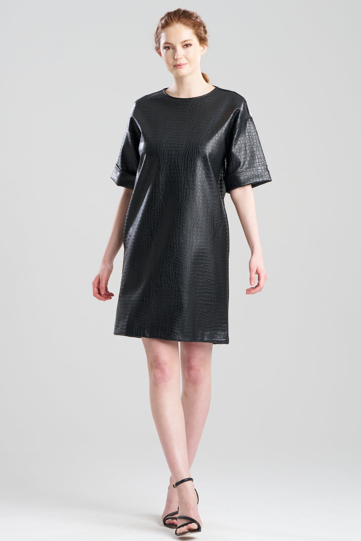 Faux Croc Leather T-Shirt Dress Black