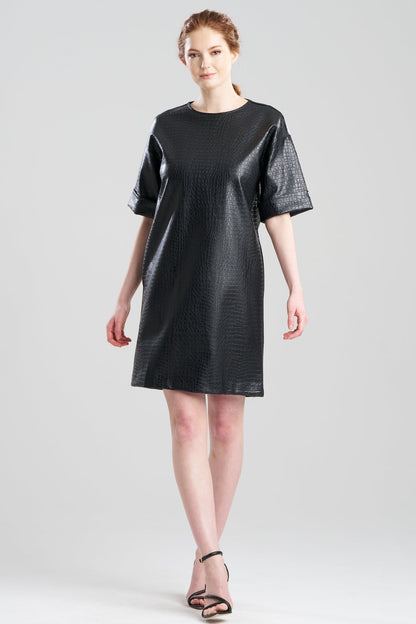 Faux Croc Leather T-Shirt Dress Black