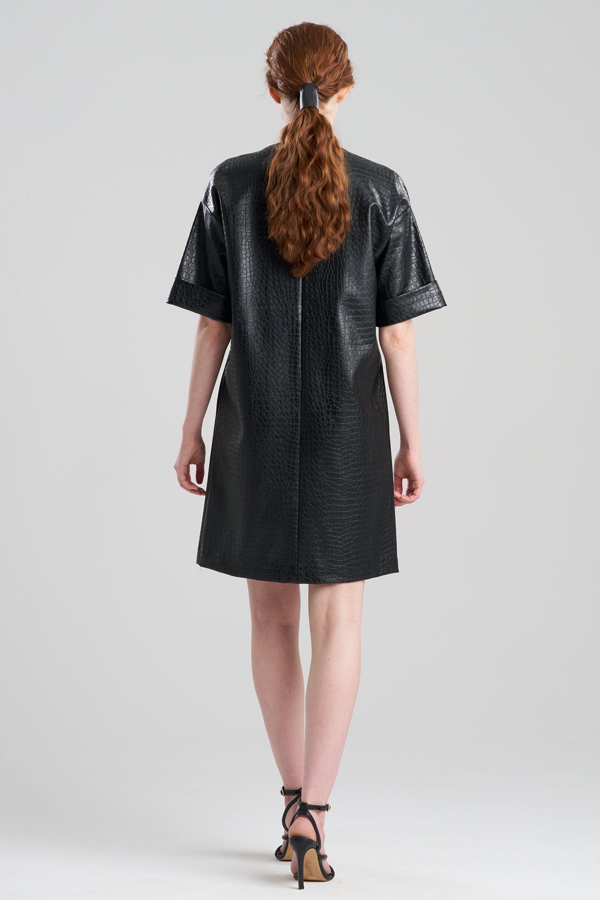 Faux Croc Leather T-Shirt Dress Black