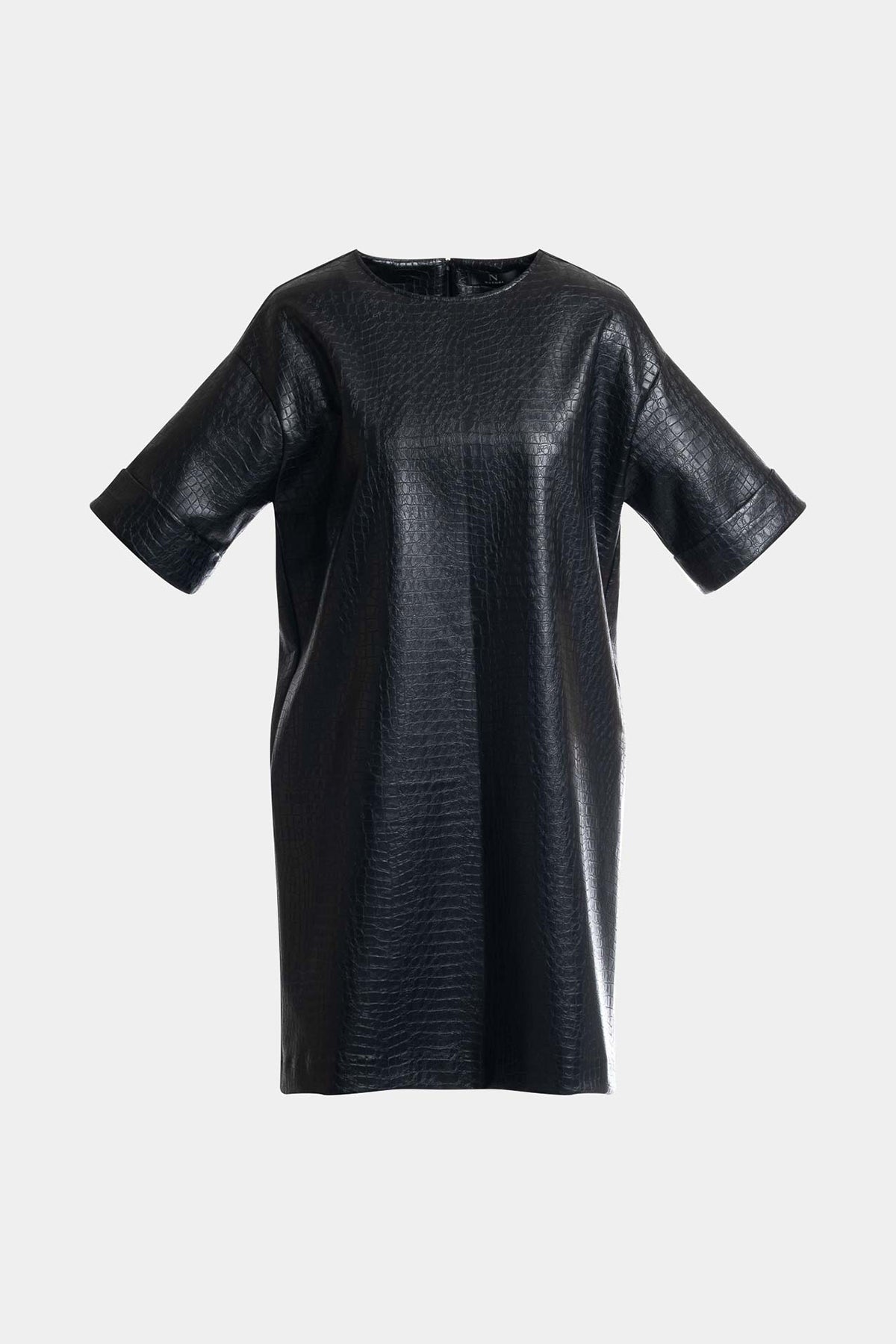 Faux Croc Leather T-Shirt Dress Black