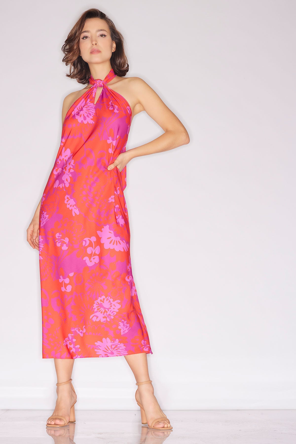 Bloom Halterneck Dress Fuchsia