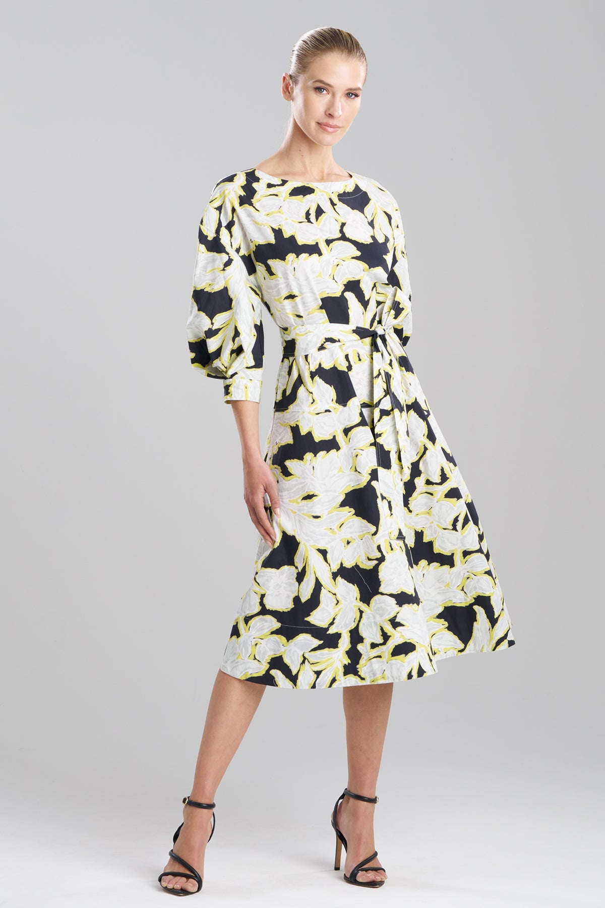 Misty Floral Cotton Boatneck Dress Black