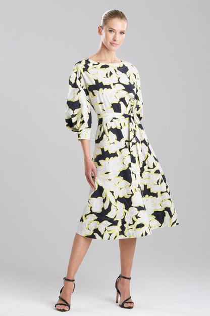 Misty Floral Cotton Boatneck Dress Black